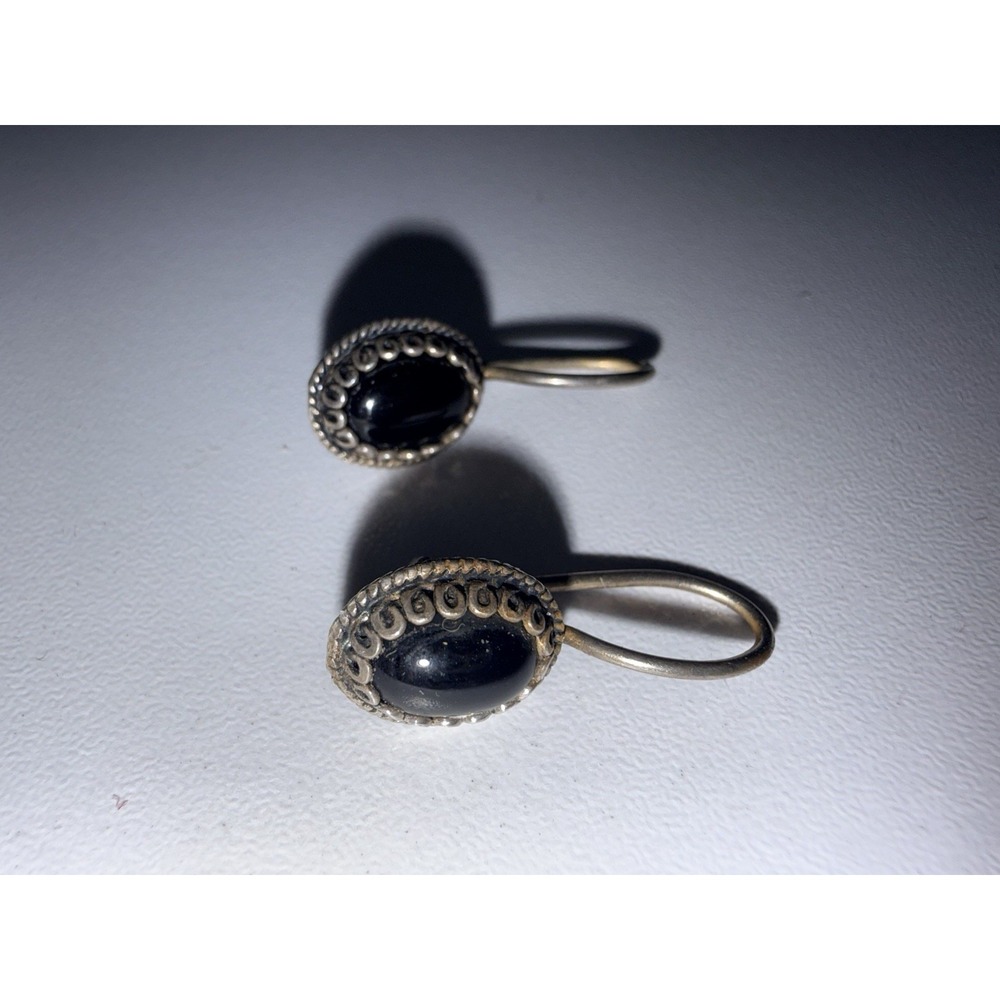 Vintage Navajo Onyx Sterling Silver Earrings Women Gift 925 Western